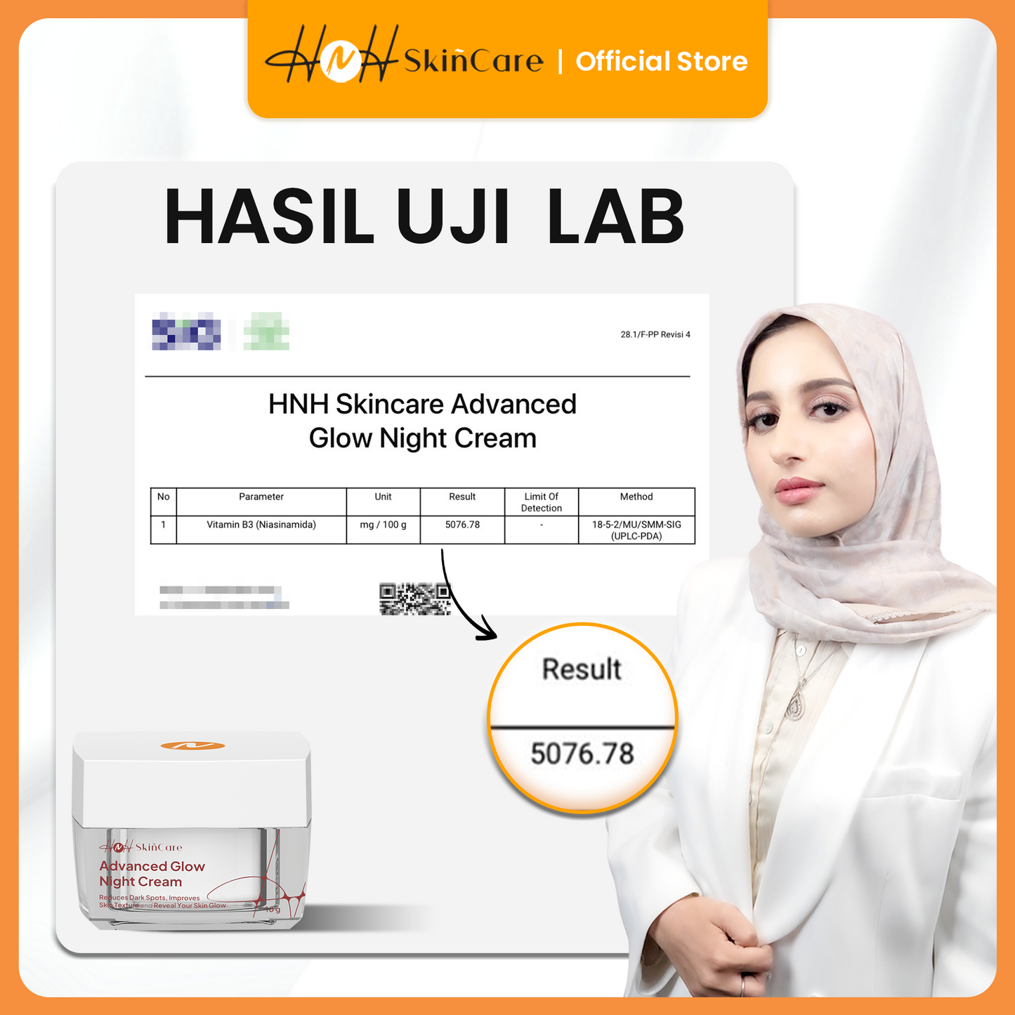 HNH Skincare - Advanced Glow Night Cream - Krim Malam Glowing Mencerahkan dan Menyamarkan Flek Hitam