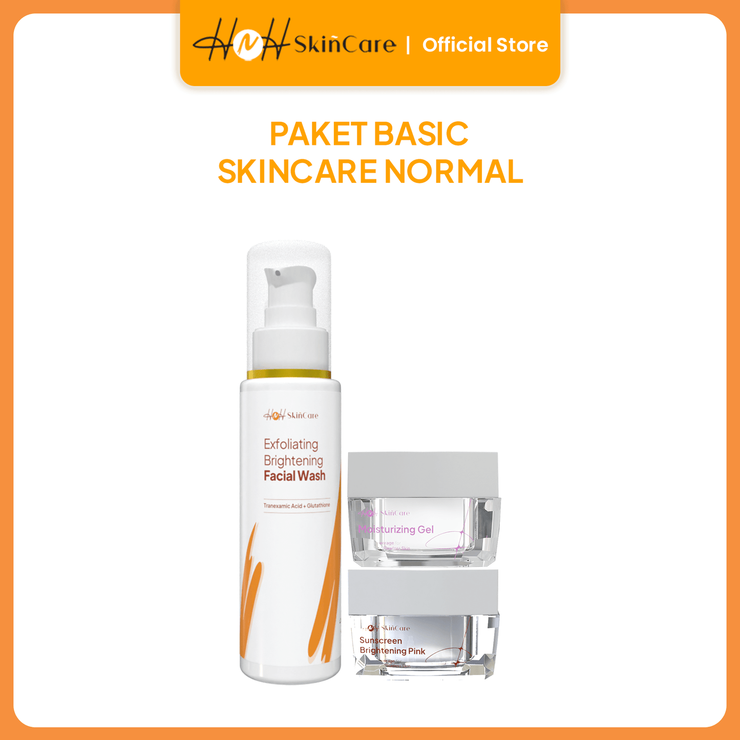 HNH Skincare - 3in1 Basic Brightening Skincare - Paket Skincare untuk Kulit Normal & Kusam (Facial Wash + Moisturizer + Sunscreen Pink) - hnhskincare