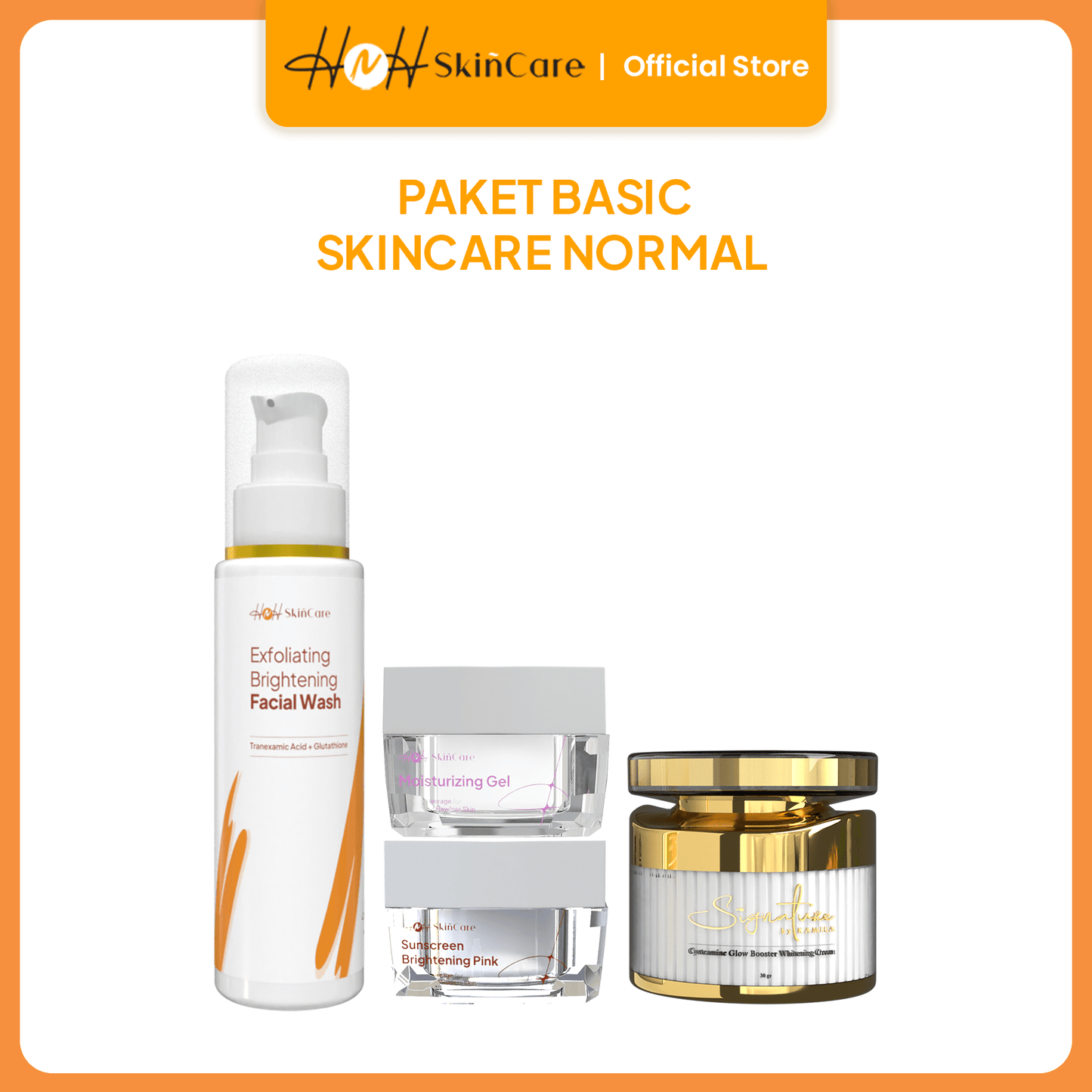 HNH Skincare - 4pcs Basic Brightening with Cysteamine - Paket Skincare untuk Kulit Normal & Kusam (Facial Wash + Moisturizer + Sunscreen Pink + Night Cream) - hnhskincare