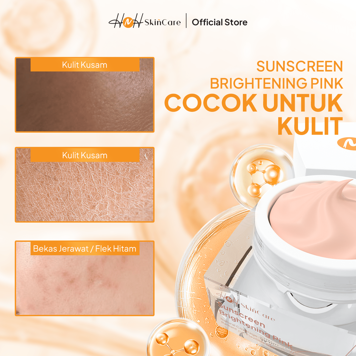 HNH Skincare - Sunscreen Brightening Pink - Tone Up Sunscreen Wajah SPF 50 PA++++ untuk Kulit Kusam - hnhskincare