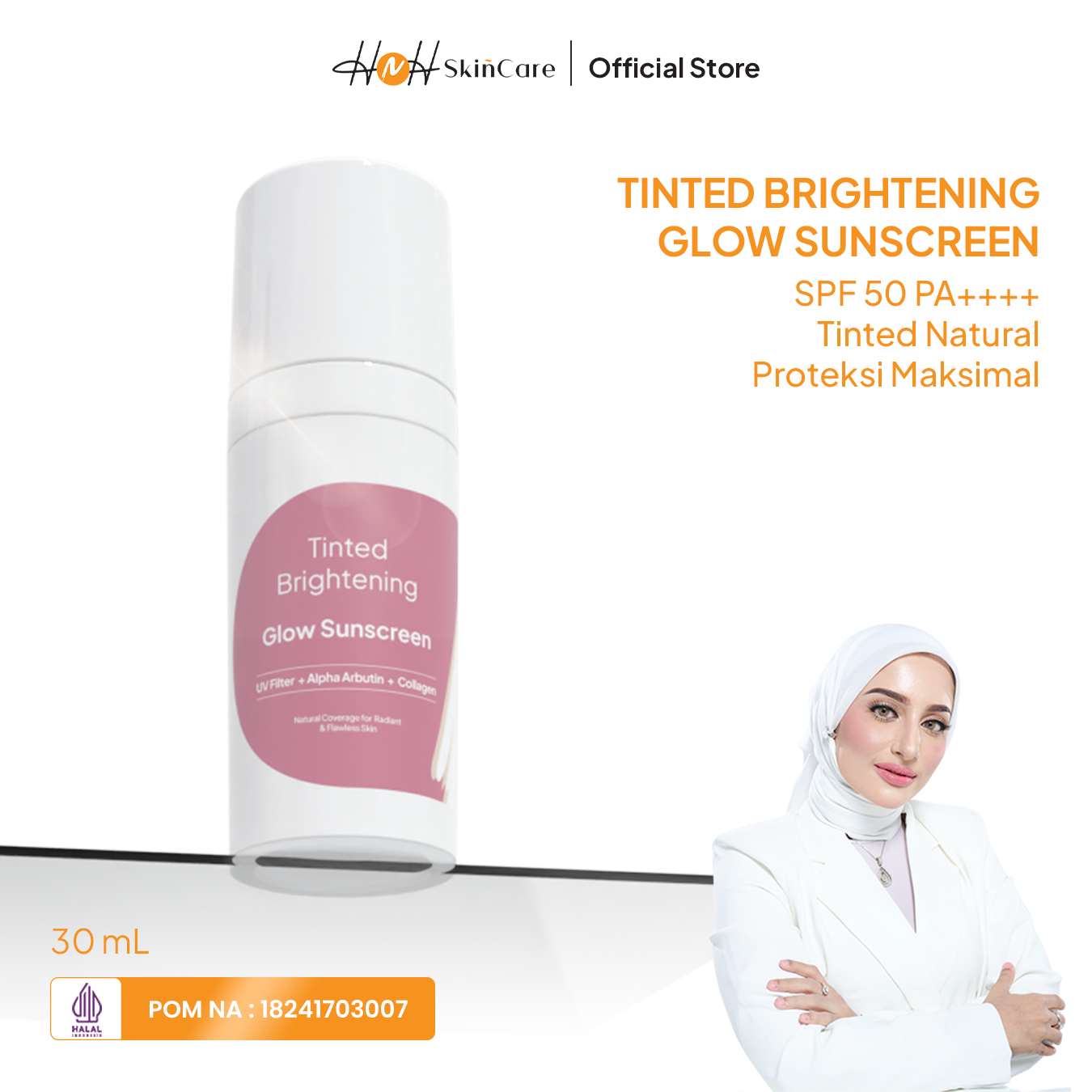 HNH Skincare - Tinted Brightening Glow Sunscreen - Tinted Sunscreen SPF 50 PA++++ Skin Tint