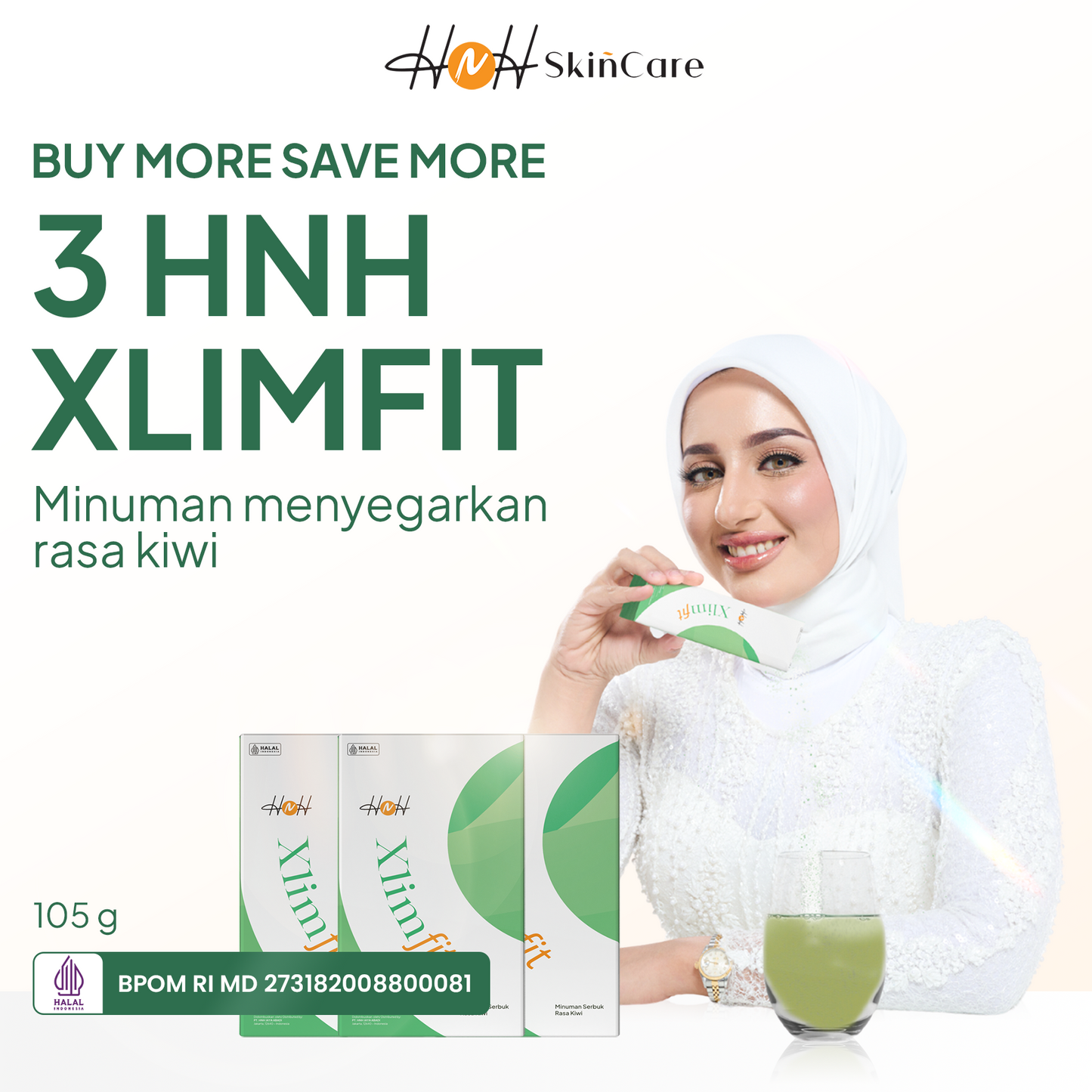 HNH Xlimfit - Bundling 3 Minuman Fiber Rasa Kiwi - Fiber Drink untuk Pendamping Diet dan Pencernaan