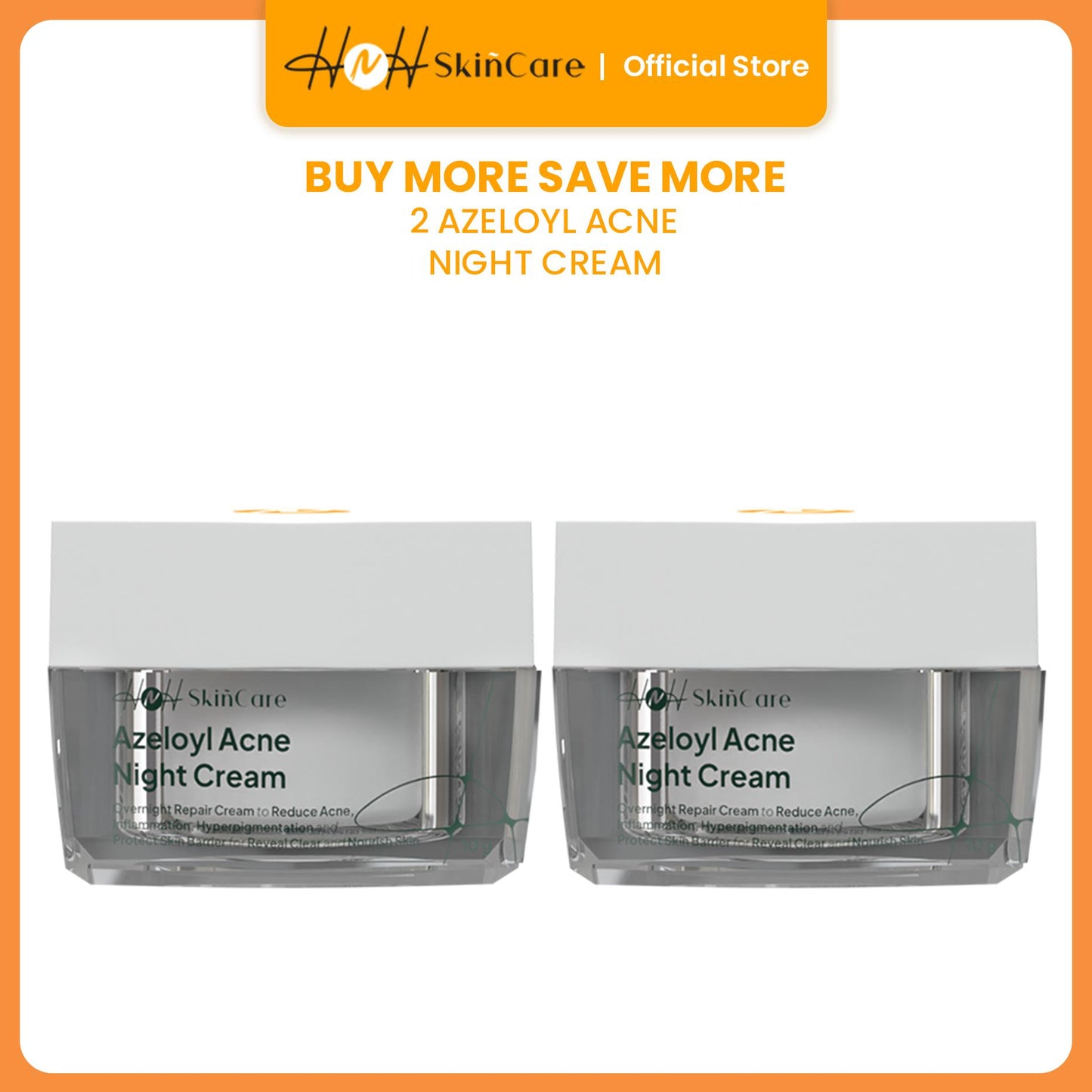 HNH Skincare - Bundling 2 Azeloyl Acne Night Cream - Krim Malam Jerawat dan Bekas Jerawat dengan Tekstur Ringan