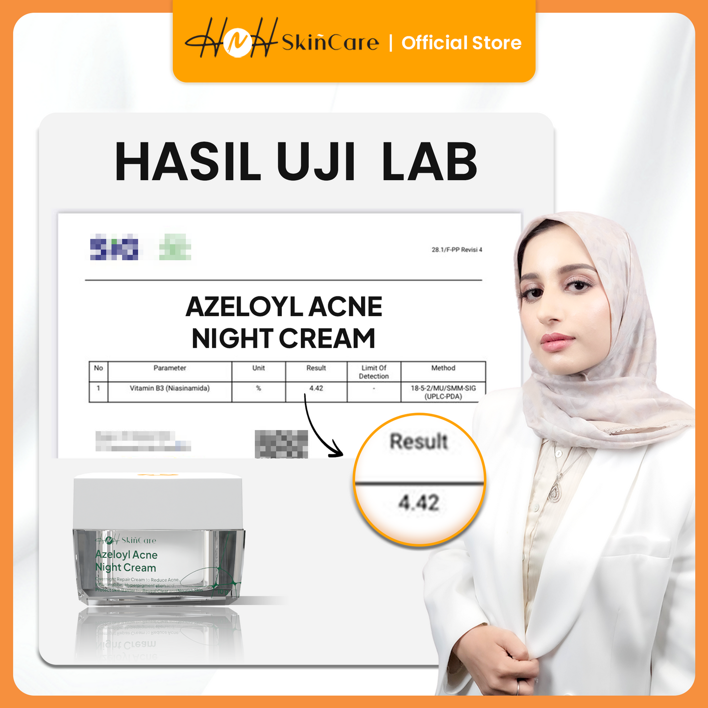 HNH Skincare - Azeloyl Night Cream - Krim Malam Jerawat dan Bekas Jerawat dengan Tekstur Ringan
