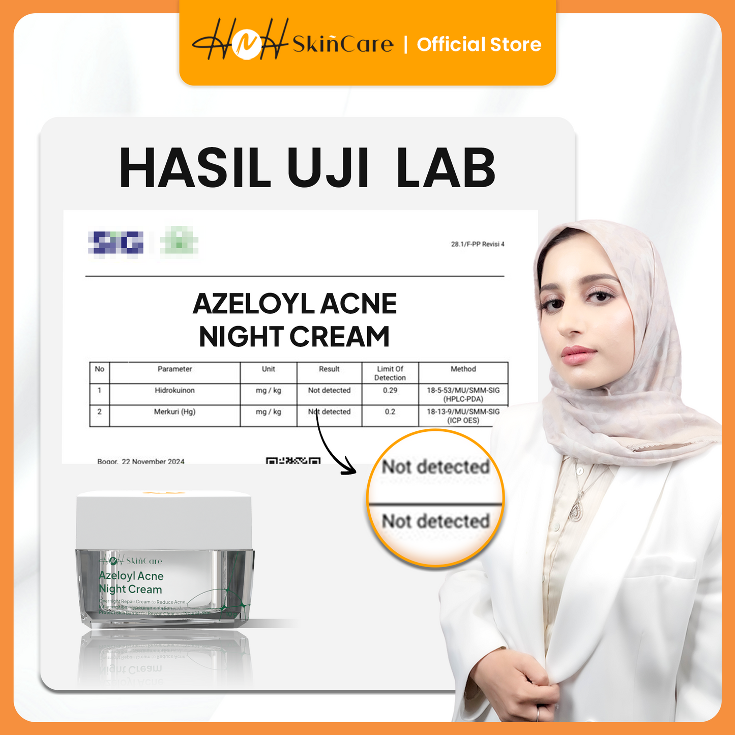HNH Skincare - Azeloyl Night Cream - Krim Malam Jerawat dan Bekas Jerawat dengan Tekstur Ringan