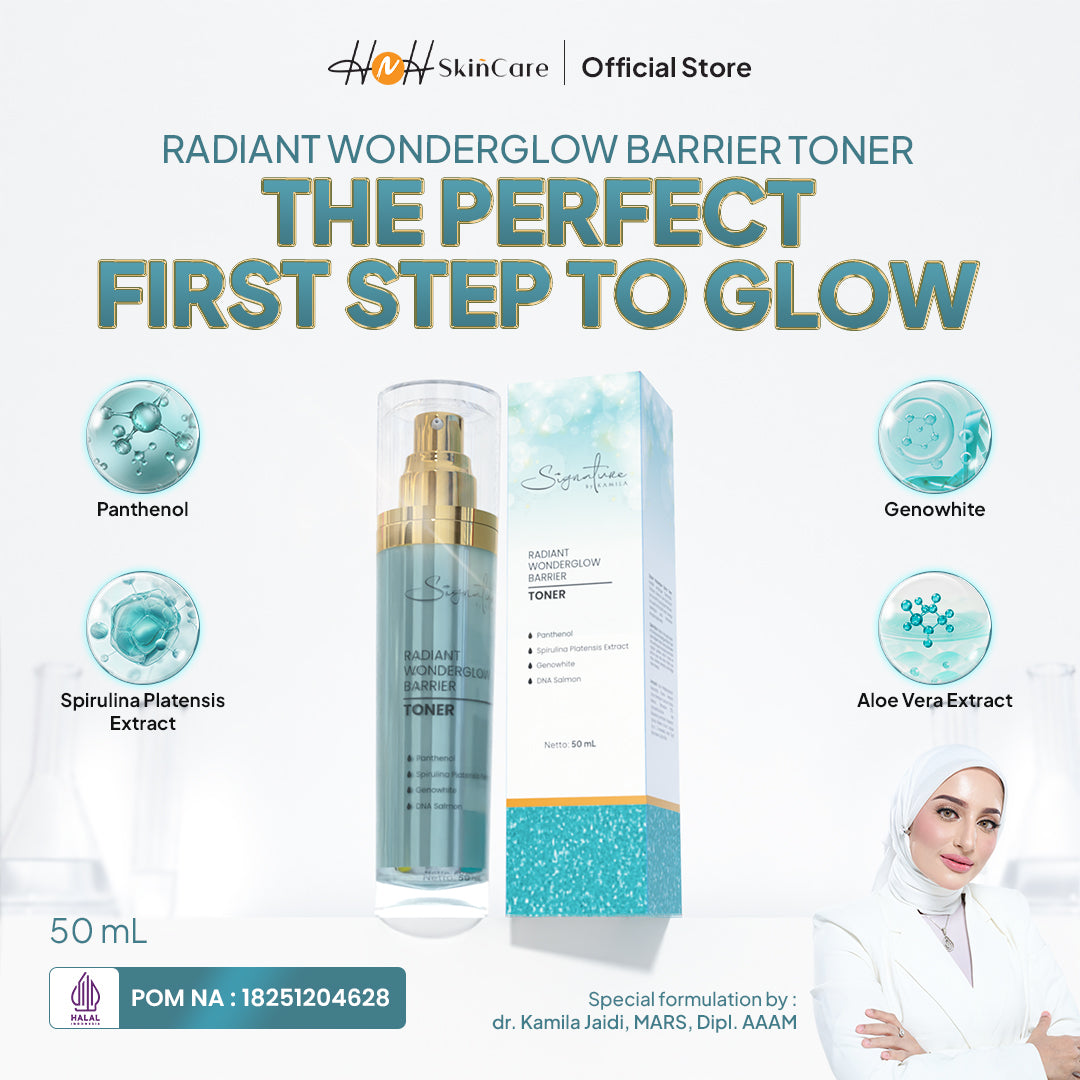 Signature by Kamila Paket Radiant Wonderglow Barrier (Paket Luminous Blue) 5in1 (Day Cream, Night Cream, Facial Wash, Toner, Serum)