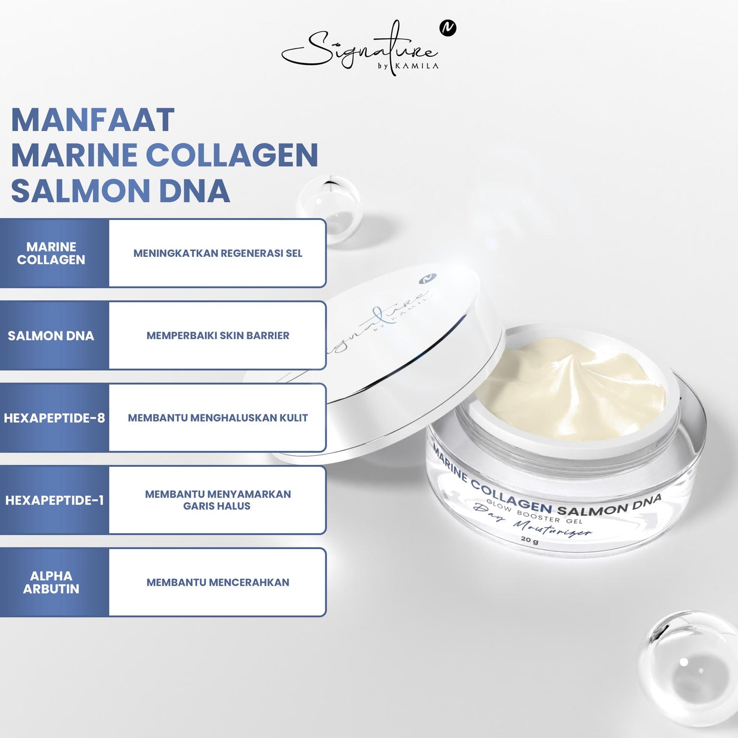 Signature by Kamila - Buy 1 Get 1 Free Marine Collagen Salmon DNA Signature by Kamila / Day moisturizing untuk Mencerahkan dan Melembabkan Wajah dengan Kandungan Niacinamide