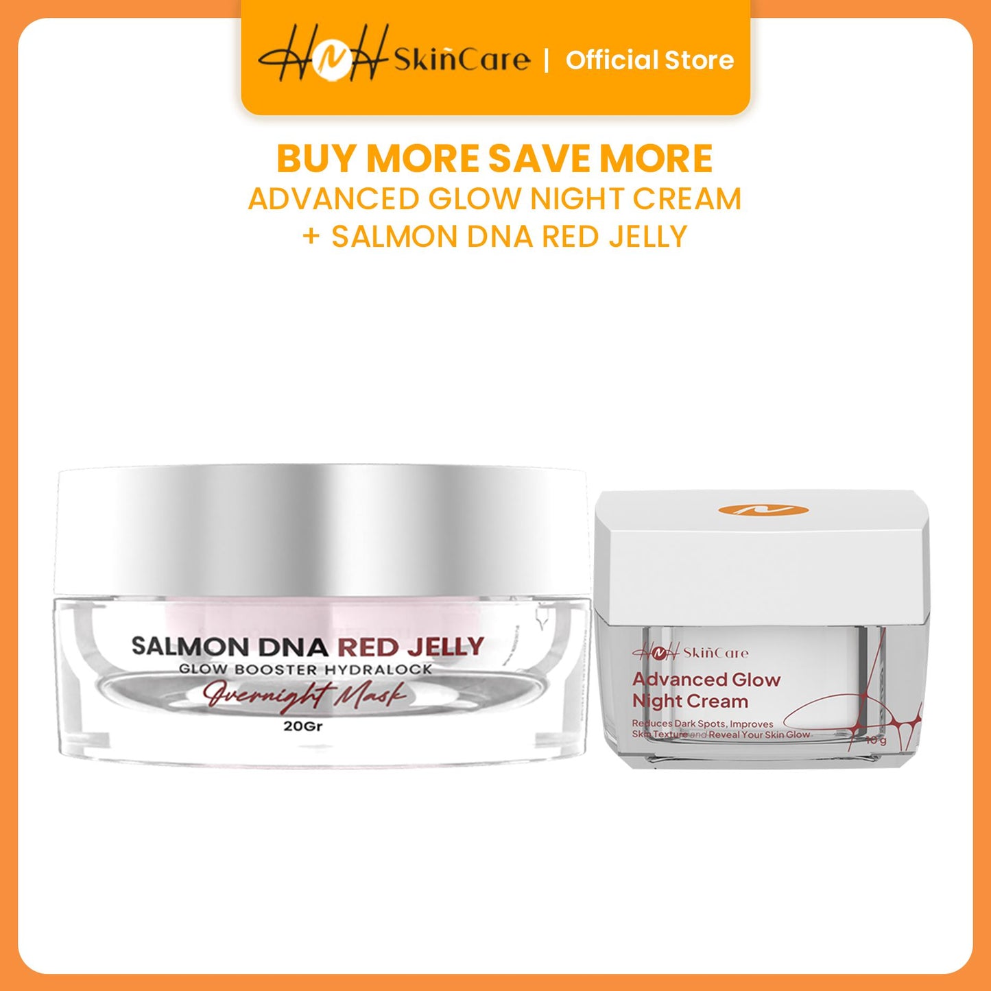 HNH Skincare - Buy 1 Advanced Glow Night Cream Get 1 Free DNA Salmon Active Red Jelly Booster Signature By Kamila