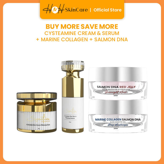 Signature by Kamila - Bundling Cysteamine Glow Booster Whitening Serum Solution & Cysteamine Glow Booster Whitening Cream untuk Flek Hitam Free Marine Collagen & DNA Salmon Red Jelly