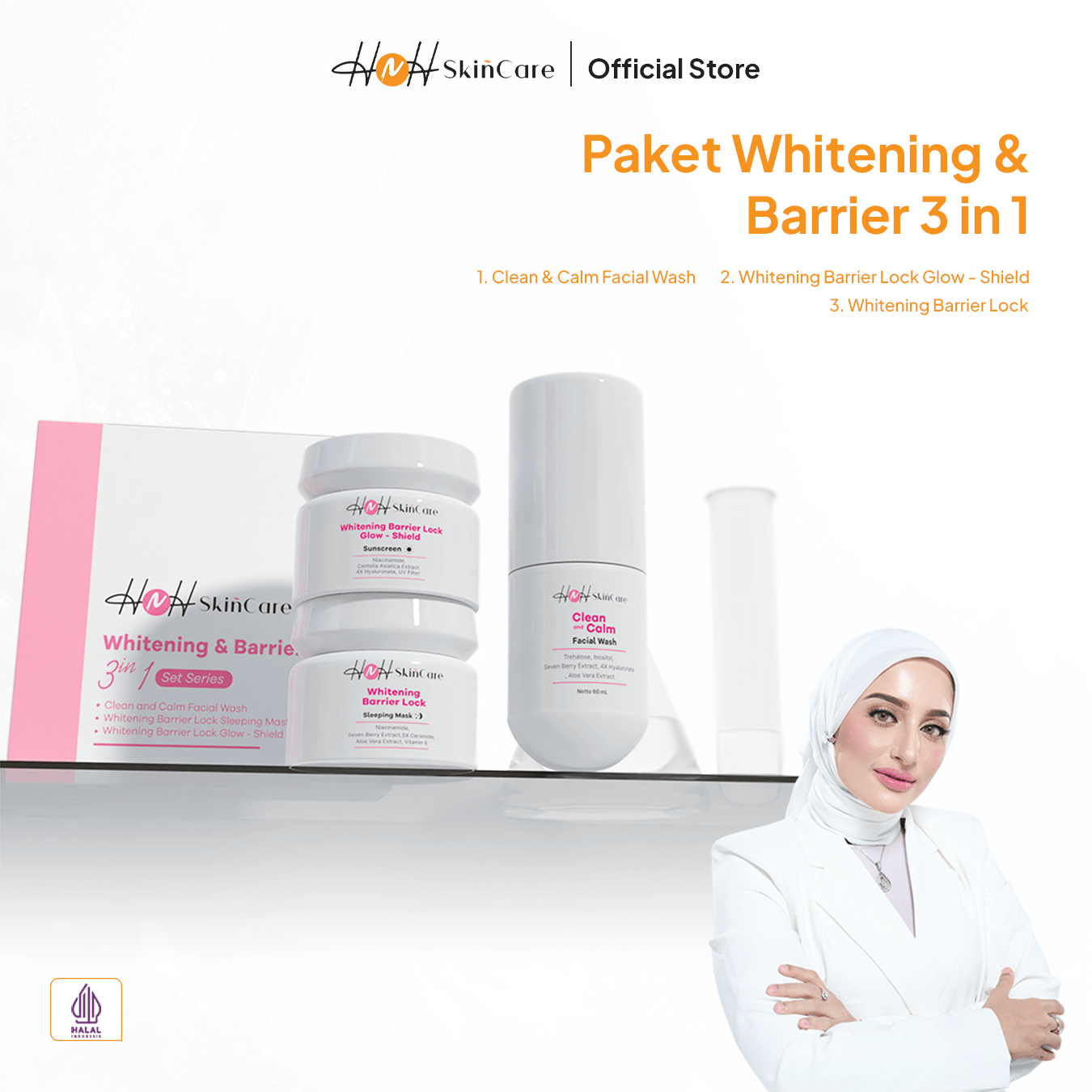 H&H Skincare Paket Whitening Barrier Lock 3in1 - Mencerahkan Wajah, Membersihkan, & Melindungi dari UVA/UVB - Skincare Remaja untuk Skin Barrier - hnhskincare