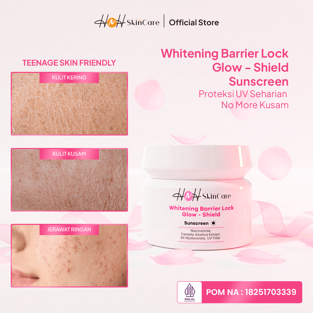 H&H Skincare Paket Whitening Barrier Lock 3in1 - Mencerahkan Wajah, Membersihkan, & Melindungi dari UVA/UVB - Skincare Remaja untuk Skin Barrier - hnhskincare