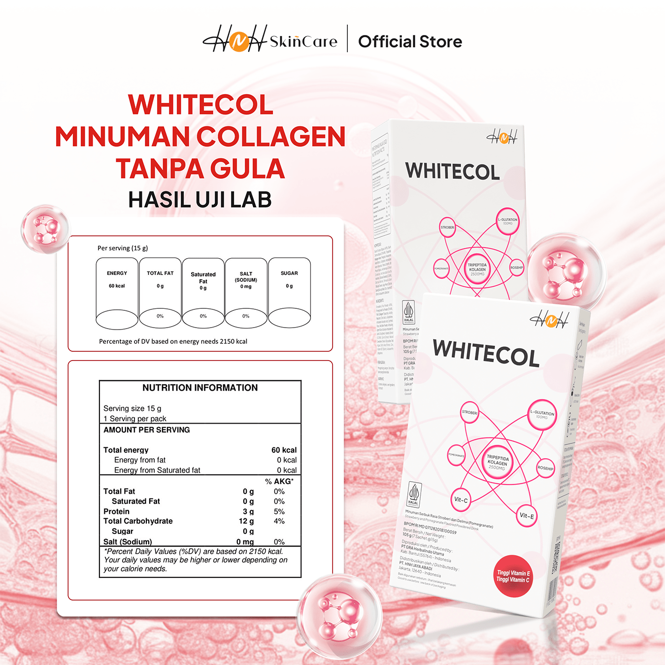 H&H Skincare Whitecol 2500mg Dengan Vitamin C & E - hnhskincare