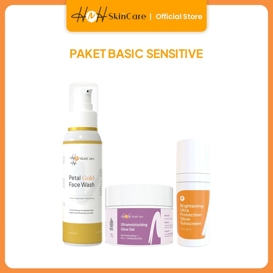 HNH Skincare - 3in1 Basic Sensitive Skincare - Paket Skincare untuk Kulit Sensitif (Facial Wash + Moisturizer + Suncreen) - hnhskincare