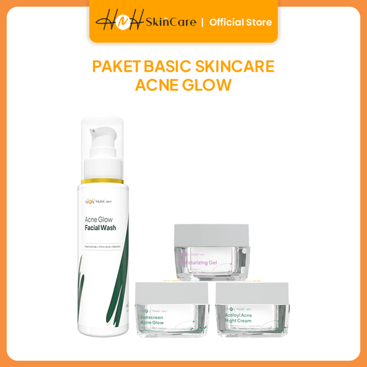 HNH Skincare - 4pcs Basic Acne Glow with Azeloyl - Paket Skincare untuk Kulit Berjerawat (Facial Wash + Moisturizer + Sunscreen + Night Cream) - hnhskincare