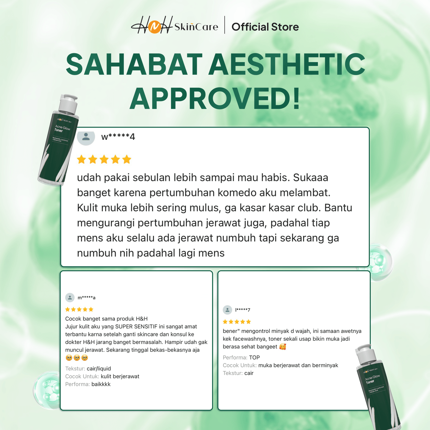 HNH Skincare - Acne Glow Toner - Exfoliating Toner untuk Kulit Berminyak, Berjerawat, dan Bruntusan - hnhskincare