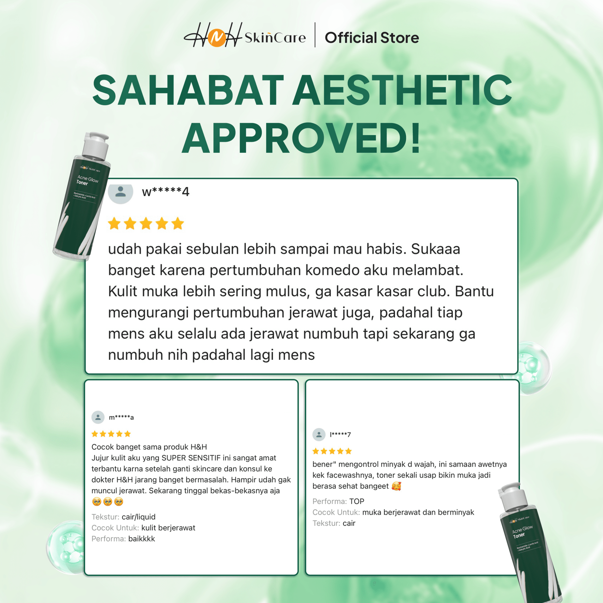 HNH Skincare - Acne Glow Toner - Exfoliating Toner untuk Kulit Berminyak, Berjerawat, dan Bruntusan - hnhskincare