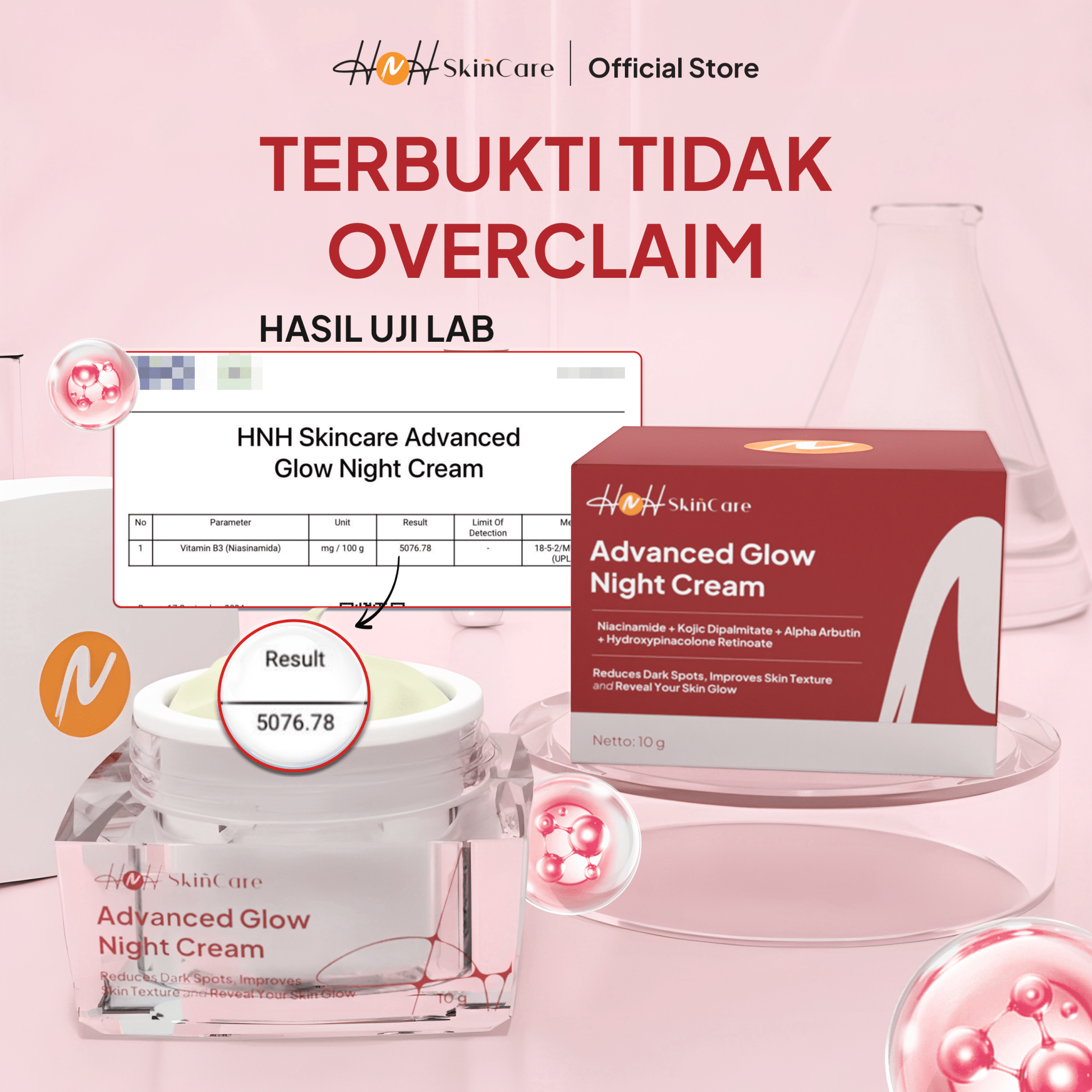 HNH Skincare - Advanced Glow Night Cream - Krim Malam Glowing Mencerahkan dan Menyamarkan Flek Hitam - hnhskincare