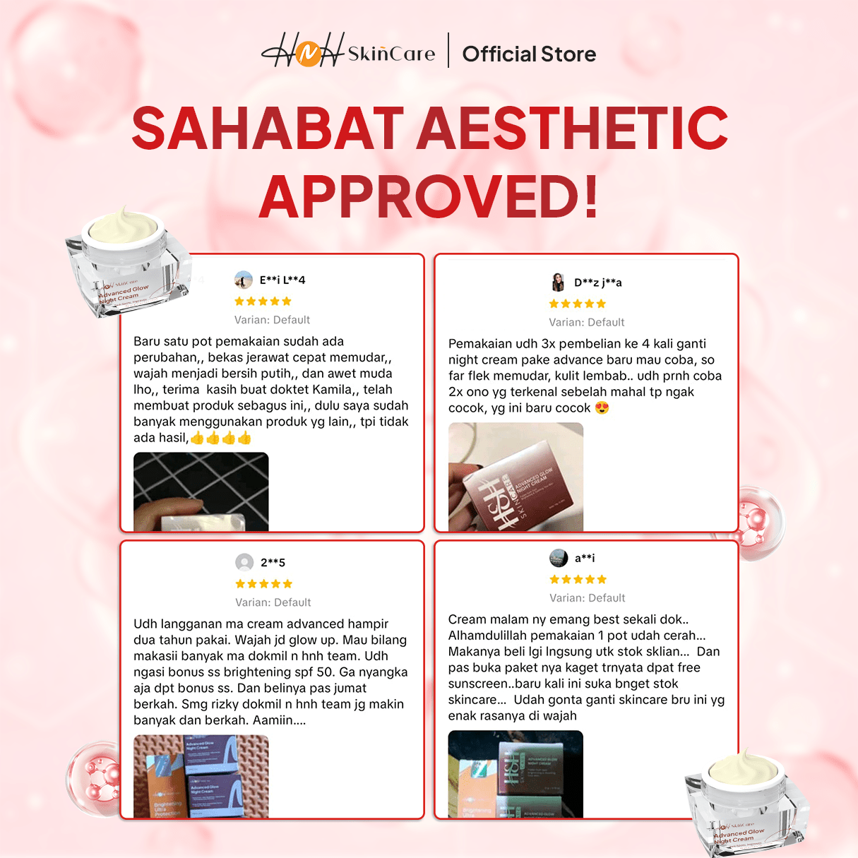 HNH Skincare - Advanced Glow Night Cream - Krim Malam Glowing Mencerahkan dan Menyamarkan Flek Hitam - hnhskincare