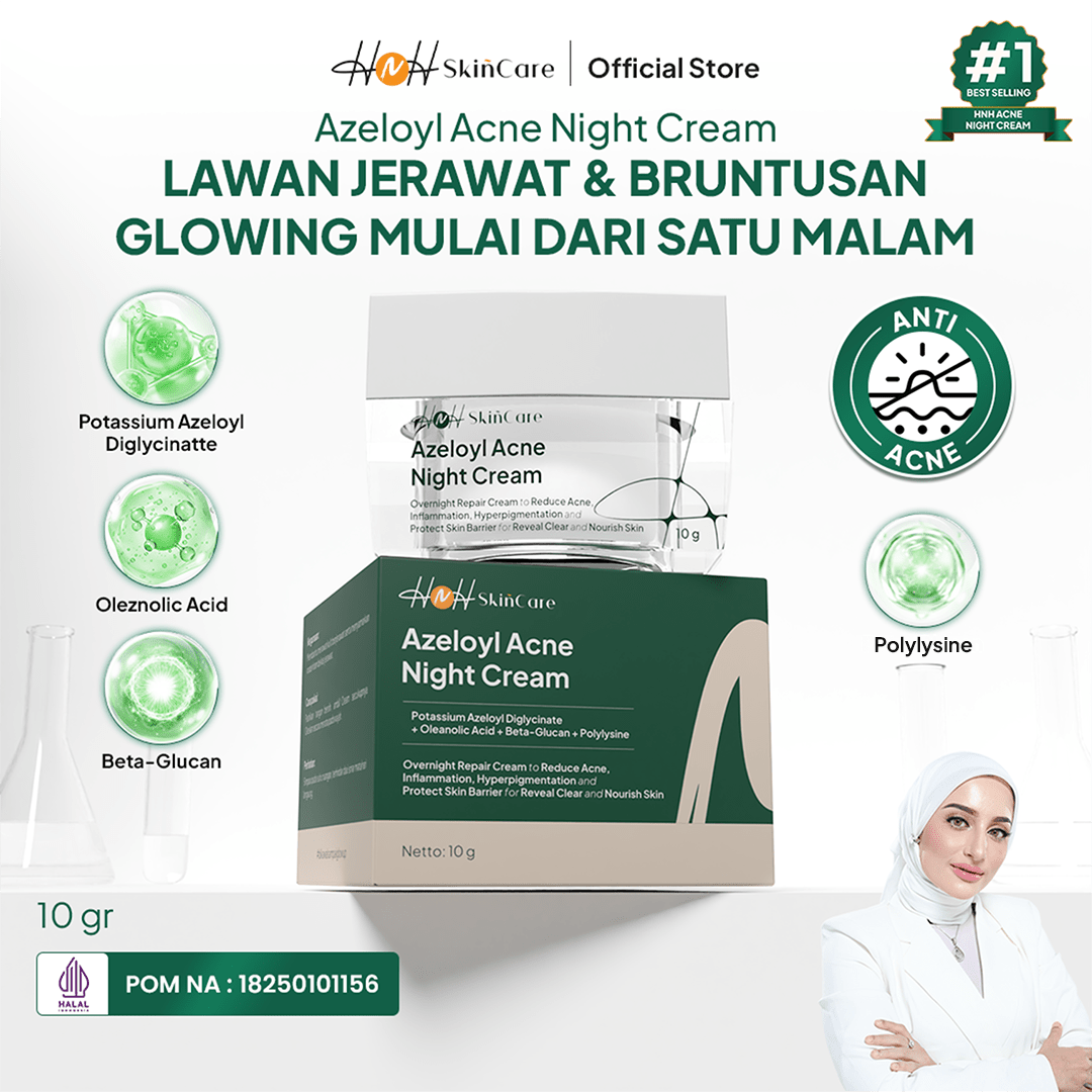 HNH Skincare - Azeloyl Night Cream - Krim Malam Jerawat dan Bekas Jerawat dengan Tekstur Ringan - hnhskincare