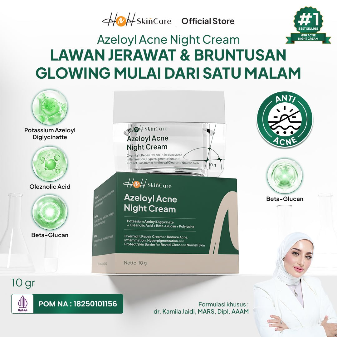 HNH Skincare - Azeloyl Night Cream - Krim Malam Jerawat dan Bekas Jerawat dengan Tekstur Ringan - hnhskincare