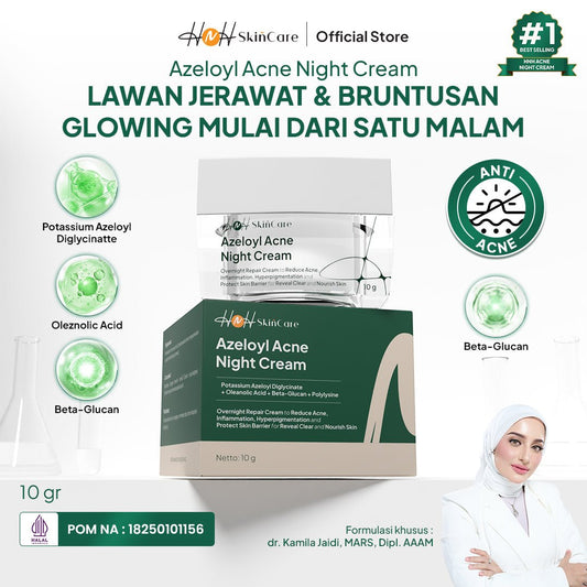 HNH Skincare - Azeloyl Night Cream - Krim Malam Jerawat dan Bekas Jerawat dengan Tekstur Ringan - hnhskincare