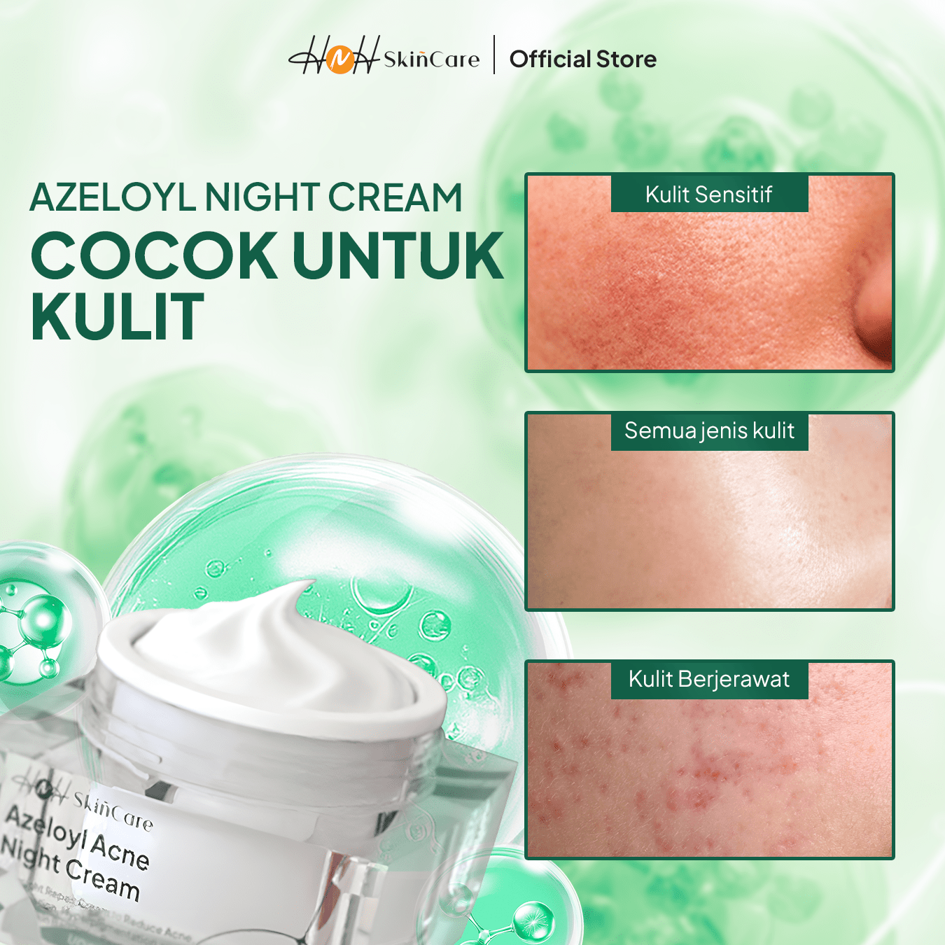 HNH Skincare - Azeloyl Night Cream - Krim Malam Jerawat dan Bekas Jerawat dengan Tekstur Ringan - hnhskincare
