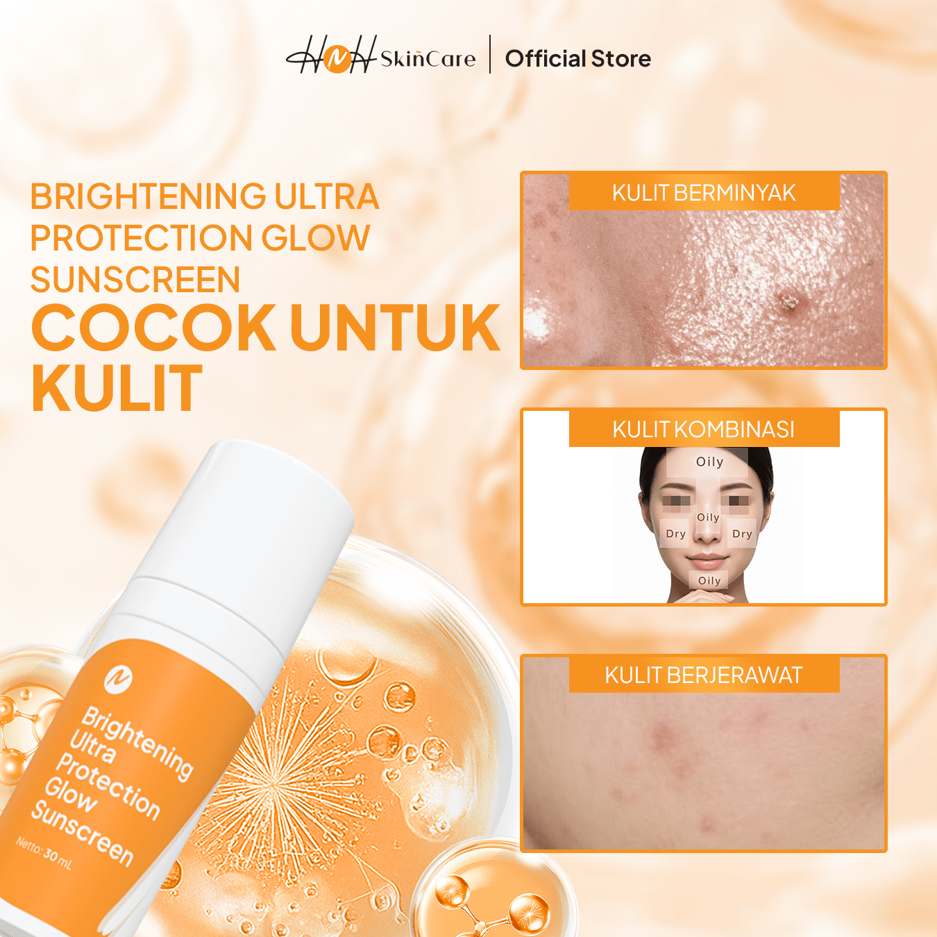 HNH Skincare - Brightening Ultra Protection Glow Sunscreen - Sunscreen Wajah SPF 50 PA++++ - hnhskincare