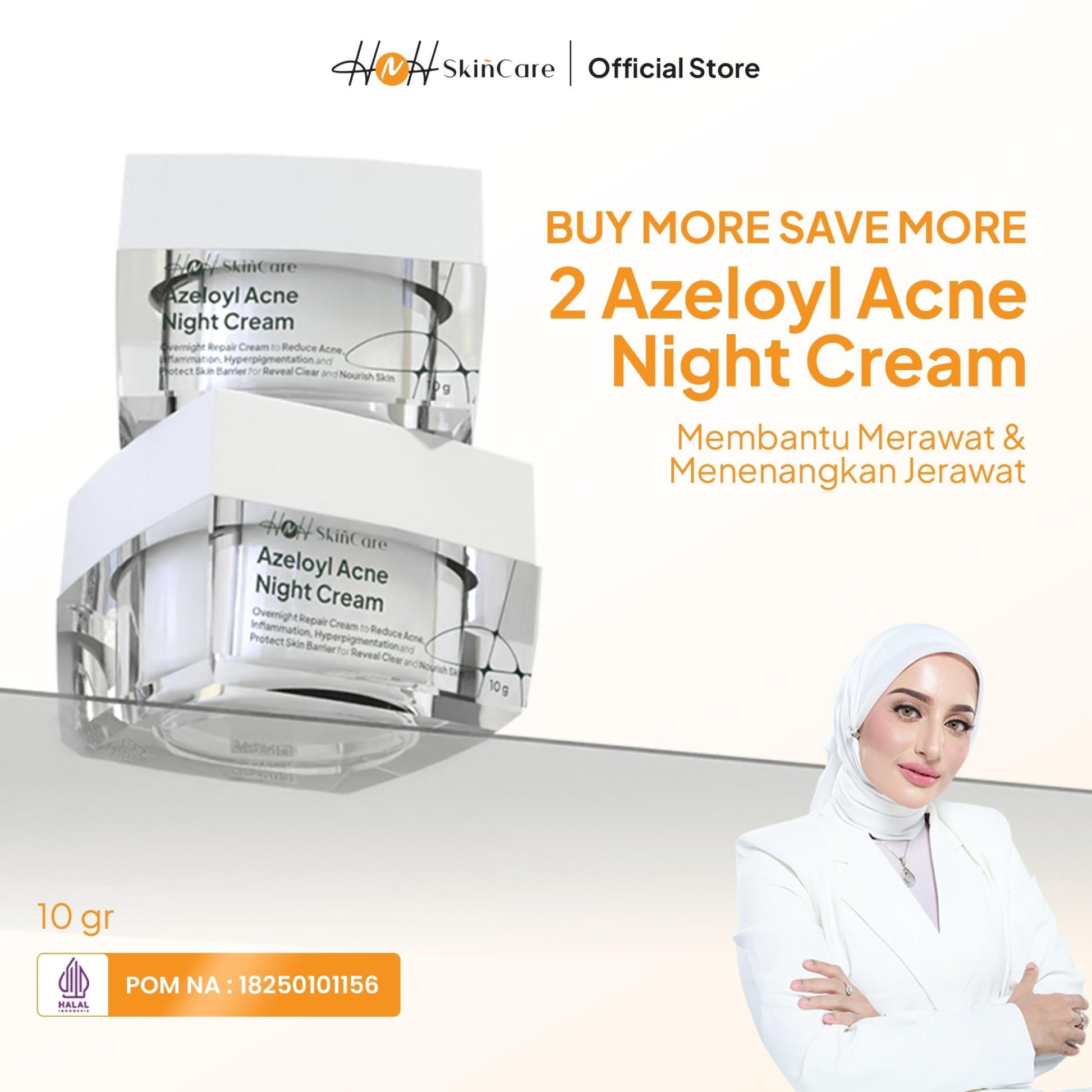 HNH Skincare - Bundling 2 Azeloyl Acne Night Cream - Krim Malam Jerawat dan Bekas Jerawat dengan Tekstur Ringan - hnhskincare
