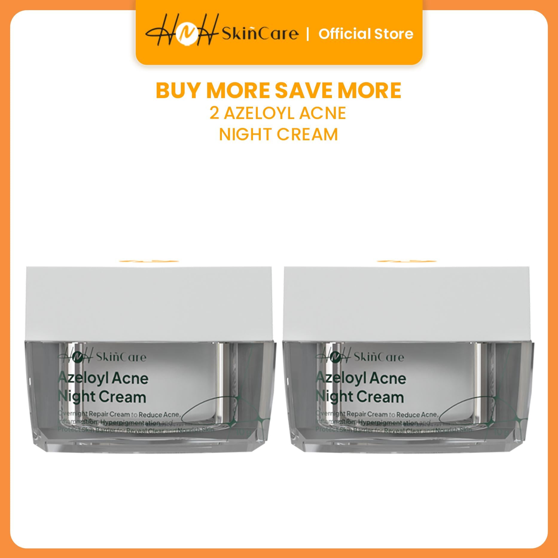 HNH Skincare - Bundling 2 Azeloyl Acne Night Cream - Krim Malam Jerawat dan Bekas Jerawat dengan Tekstur Ringan - hnhskincare