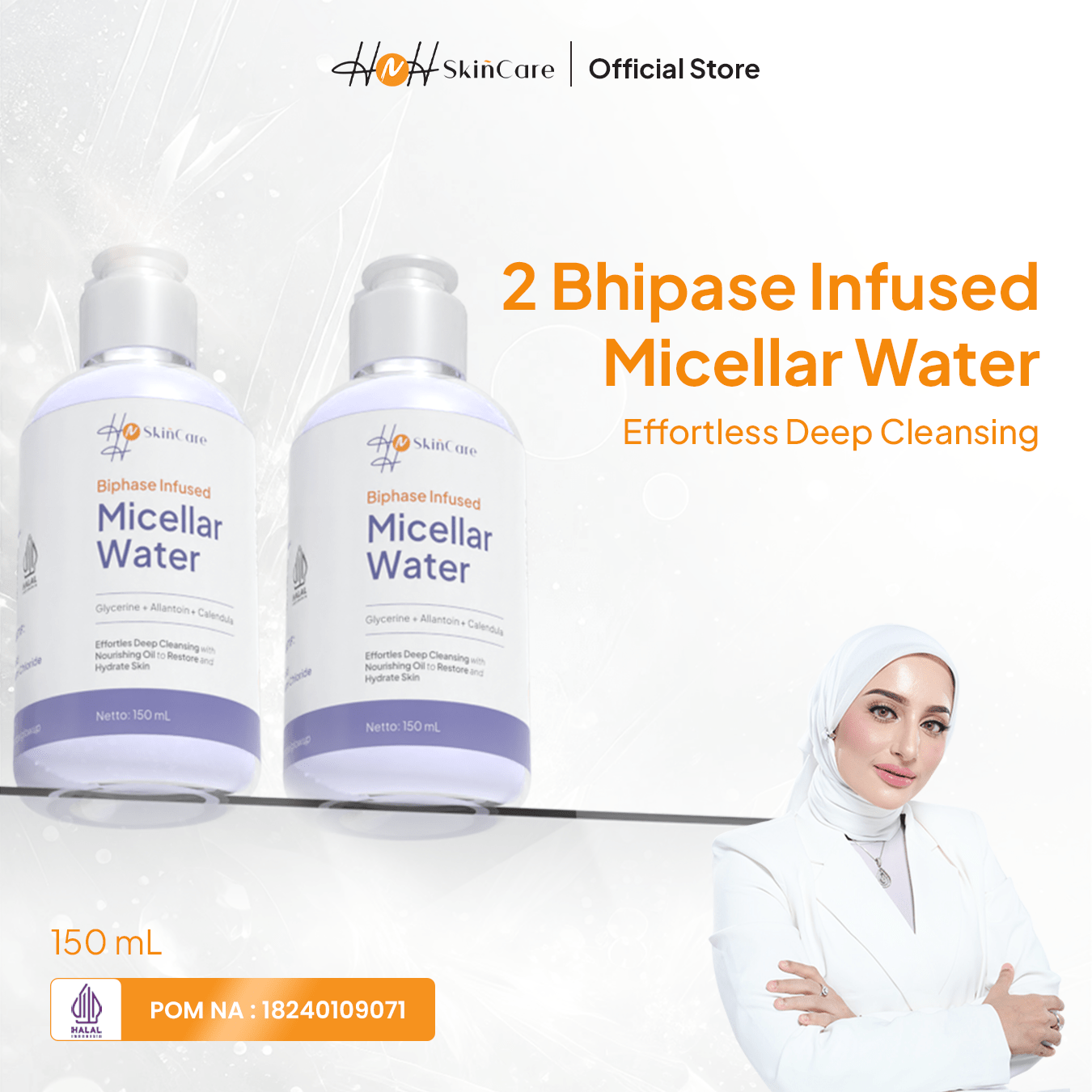 HNH Skincare - Bundling 2 Biphase Infused Micellar Water - Pembersih Wajah Makeup Remover Gentle di Kulit - hnhskincare