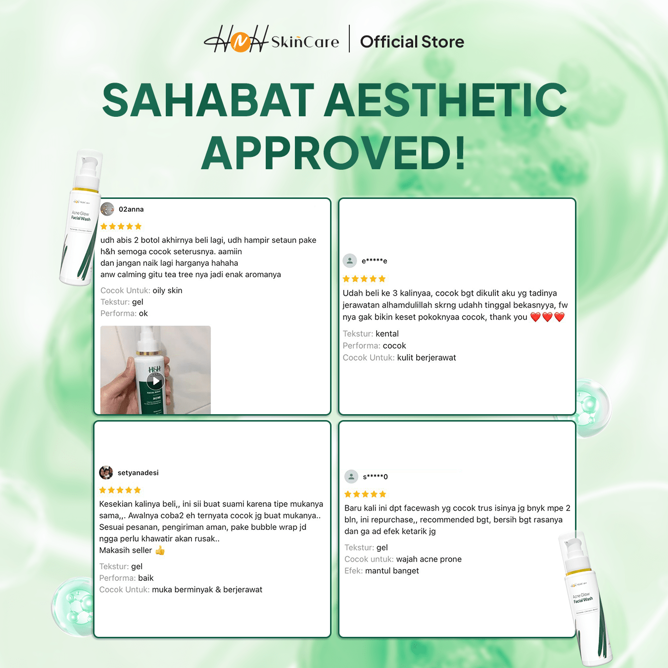 HNH Skincare - Bundling 2 Facial Wash Acne Glow - Sabun Cuci Muka Gentle untuk Kulit Berminyak & Berjerawat - hnhskincare
