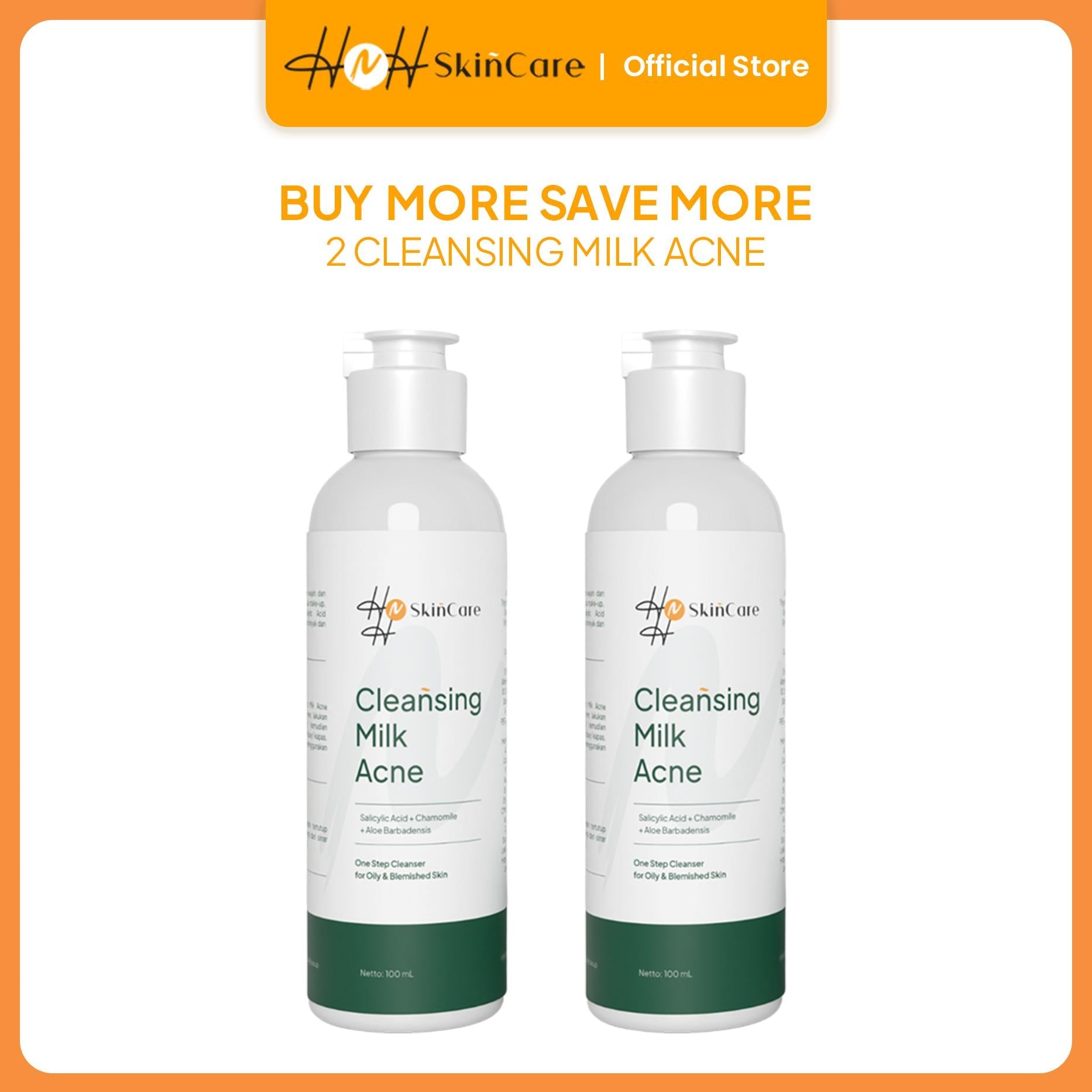 HNH Skincare - Bundling 2 Milk Cleanser Acne ( Susu Pembersih Wajah )/ Cleansing Milk 2x Lebih Cerah, Lebih Bersih dan Melawan jerawat dan Komedo - hnhskincare