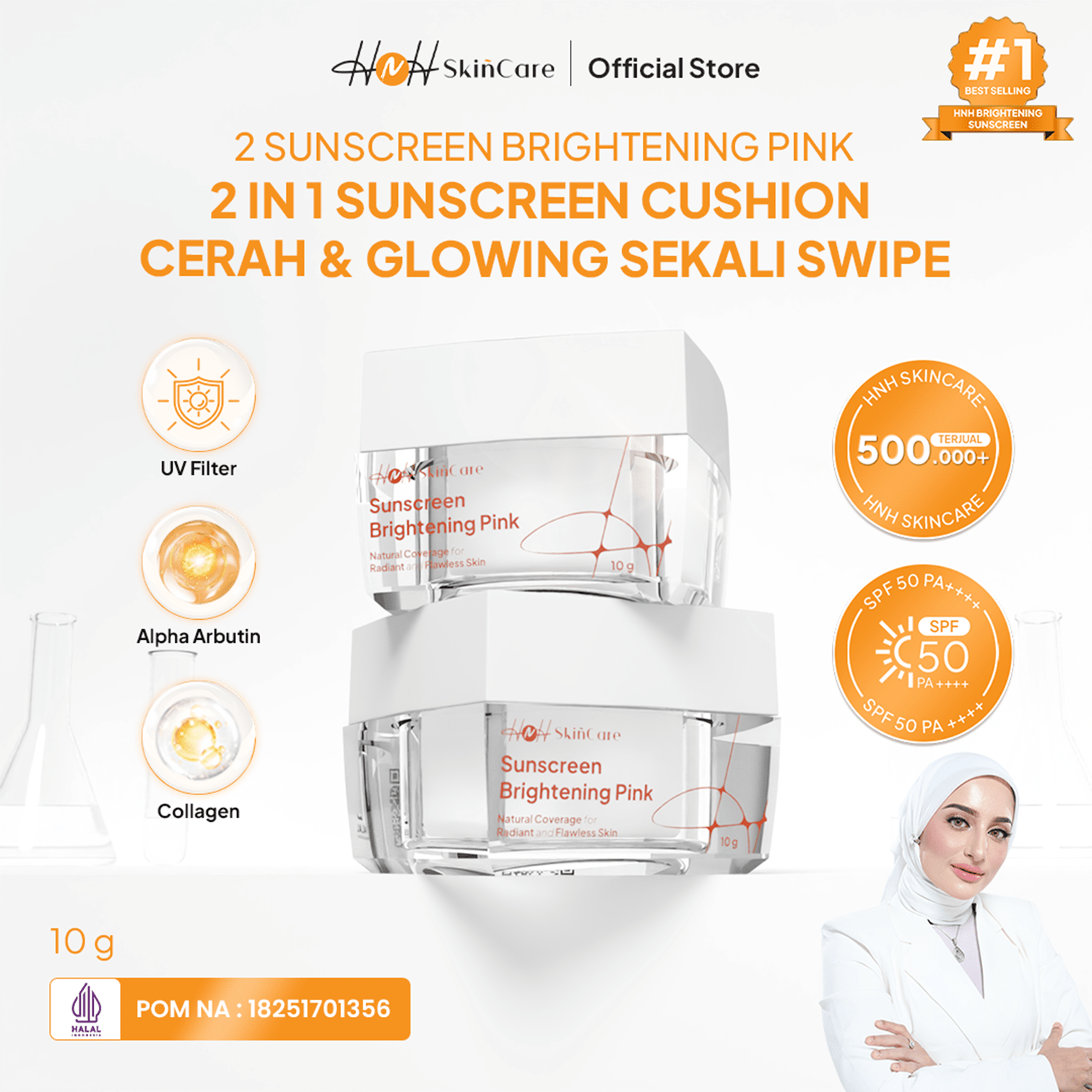 HNH Skincare - Bundling 2 Sunscreen Brightening Pink - Tone Up Sunscreen Wajah SPF 50 PA++++ untuk Kulit Kusam - hnhskincare