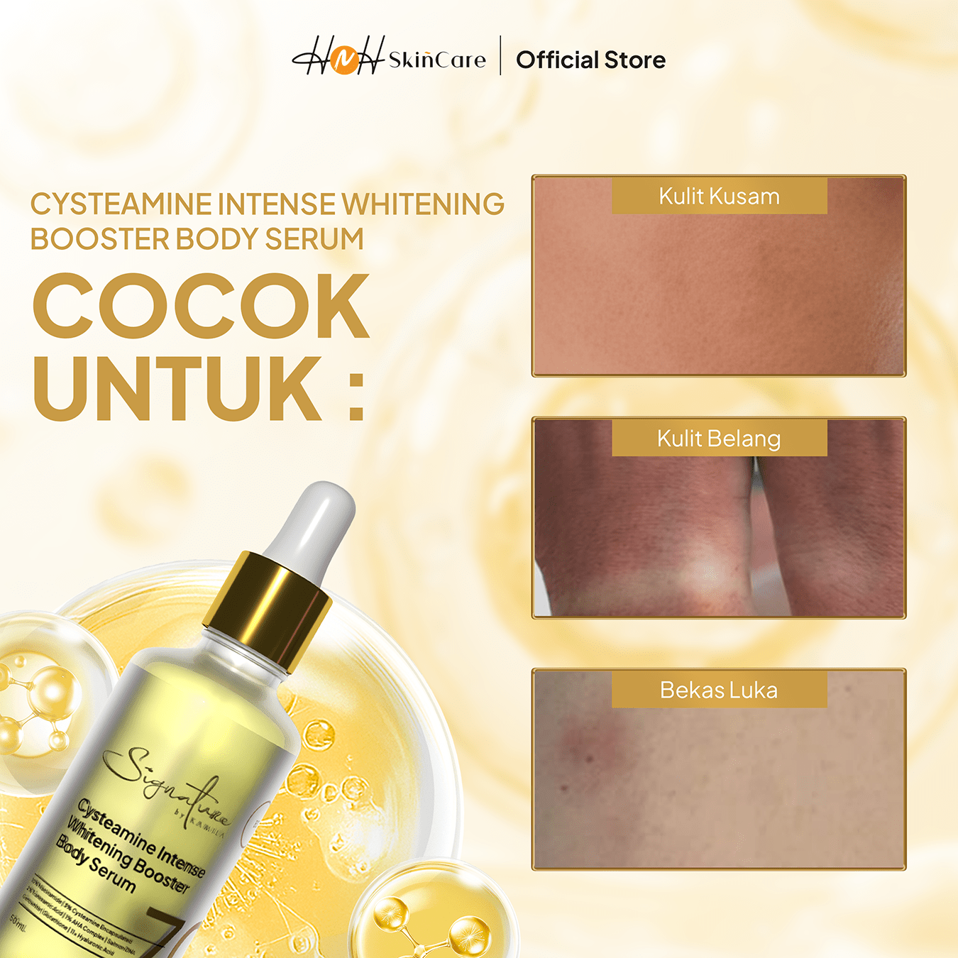 HNH Skincare - Cysteamine Body Serum | HNH Skincare | Paket HB Dosting Pencerah Kulit | Cysteamine Intense Whitening Booster Body Serum & Lotion - hnhskincare