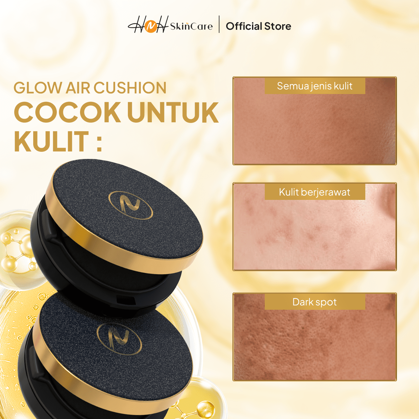 HNH Skincare - Glow Air Cushion - Flawless Glow Finish dengan Medium Coverage untuk Kulit Berjerawat - hnhskincare