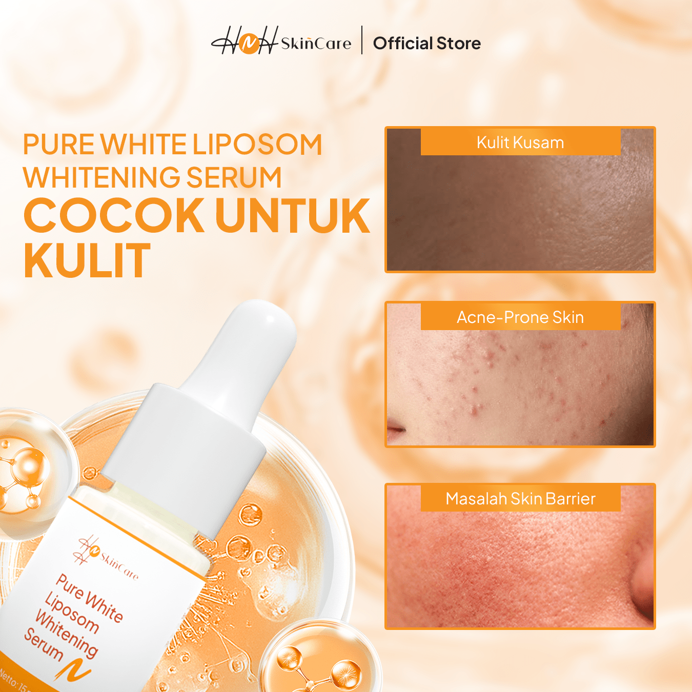 HNH Skincare - Pure White Liposom Whitening Serum - Serum Mencerahkan Wajah untuk Kulit Kusam - hnhskincare