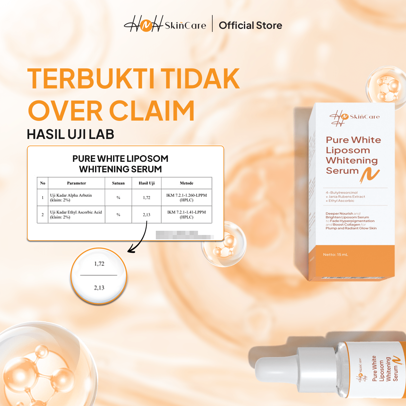 HNH Skincare - Pure White Liposom Whitening Serum - Serum Mencerahkan Wajah untuk Kulit Kusam - hnhskincare
