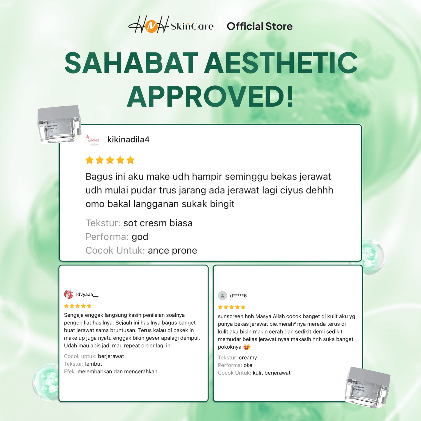 HNH Skincare - Sunscreen Acne Glow - Sunscreen Wajah SPF 30 PA+++ untuk Kulit Berminyak, Berjerawat - hnhskincare