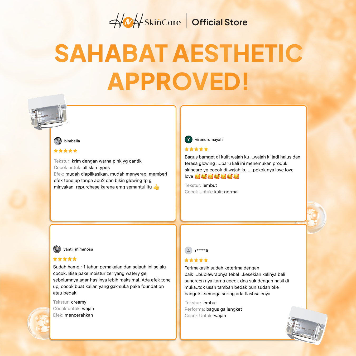 HNH Skincare - Sunscreen Brightening Pink - Tone Up Sunscreen Wajah SPF 50 PA++++ untuk Kulit Kusam - hnhskincare