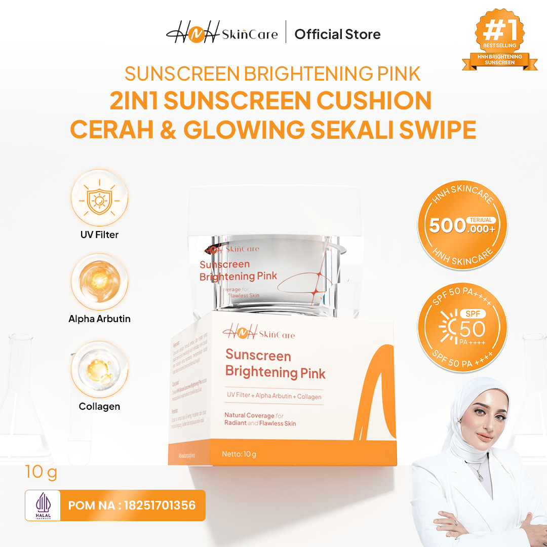 HNH Skincare - Sunscreen Brightening Pink - Tone Up Sunscreen Wajah SPF 50 PA++++ untuk Kulit Kusam - hnhskincare