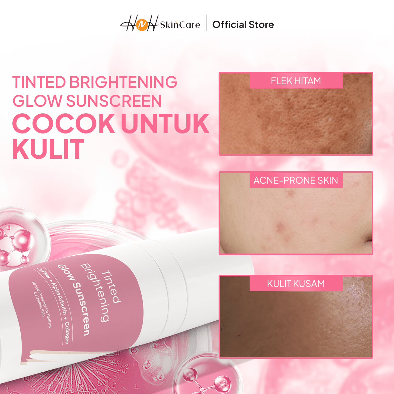 HNH Skincare - Tinted Brightening Glow Sunscreen - Tinted Sunscreen SPF 50 PA++++ Skin Tint - hnhskincare