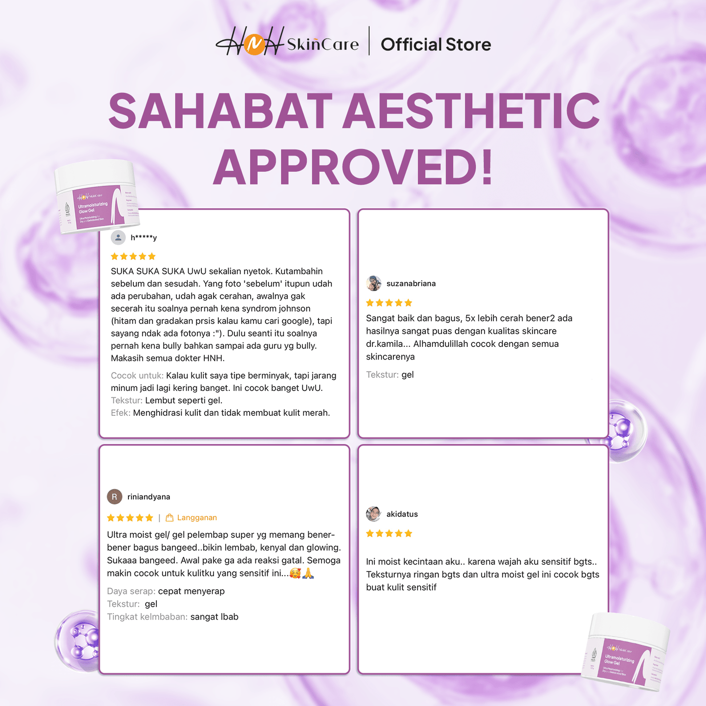 HNH Skincare - Ultramoisturizing Glow Gel - Moisturizer Pelembab Wajah untuk Kulit Kering Sensitif - hnhskincare