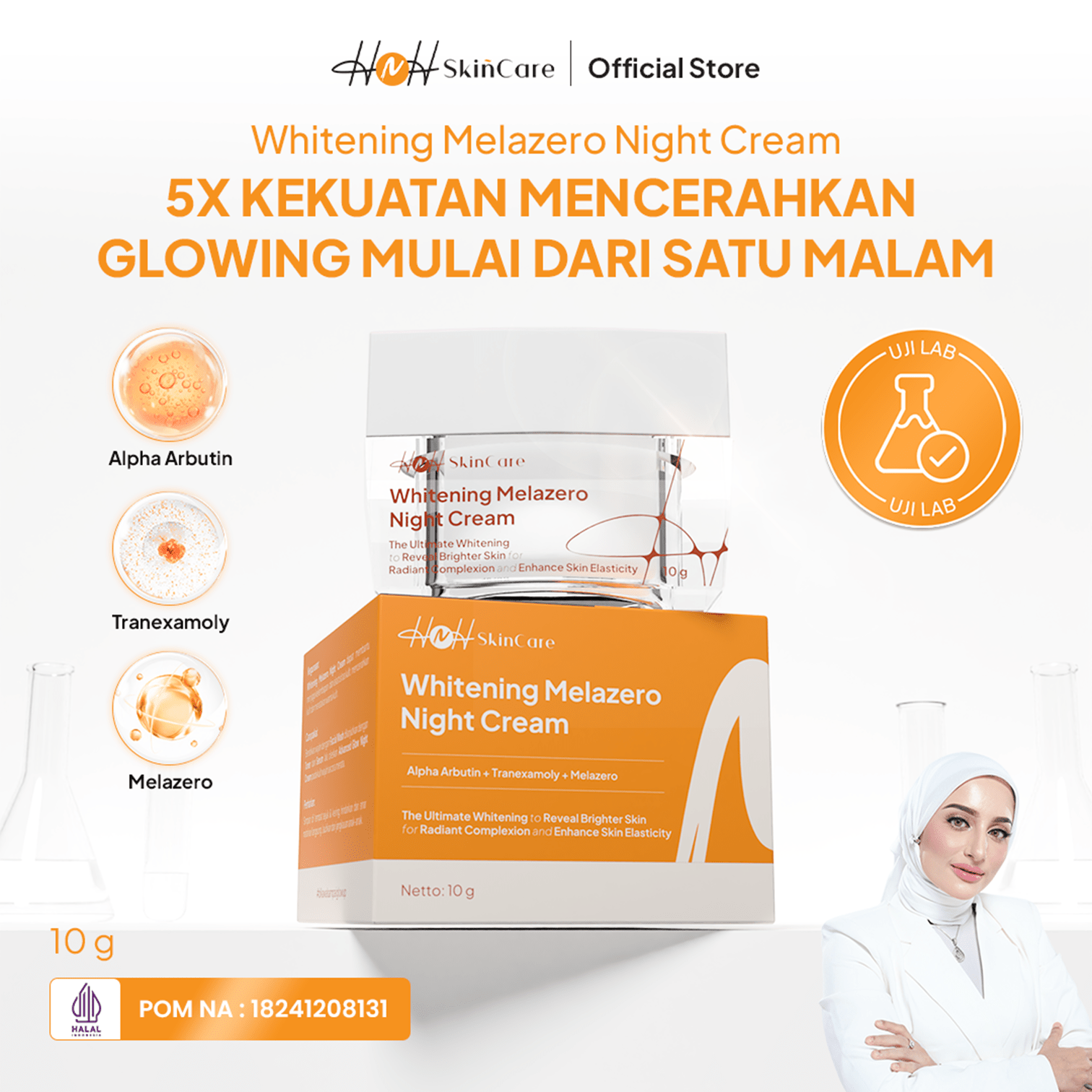 HNH Skincare - Whitening Melazero Night Cream - Krim Malam Glowing untuk Mencerahkan Kulit Kusam - hnhskincare