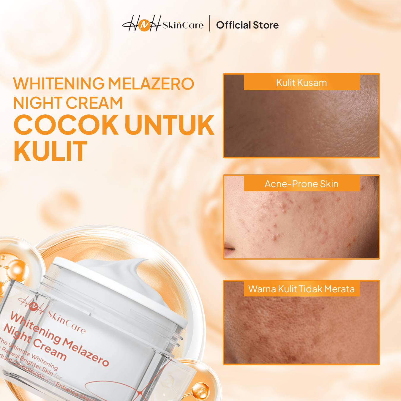HNH Skincare - Whitening Melazero Night Cream - Krim Malam Glowing untuk Mencerahkan Kulit Kusam - hnhskincare