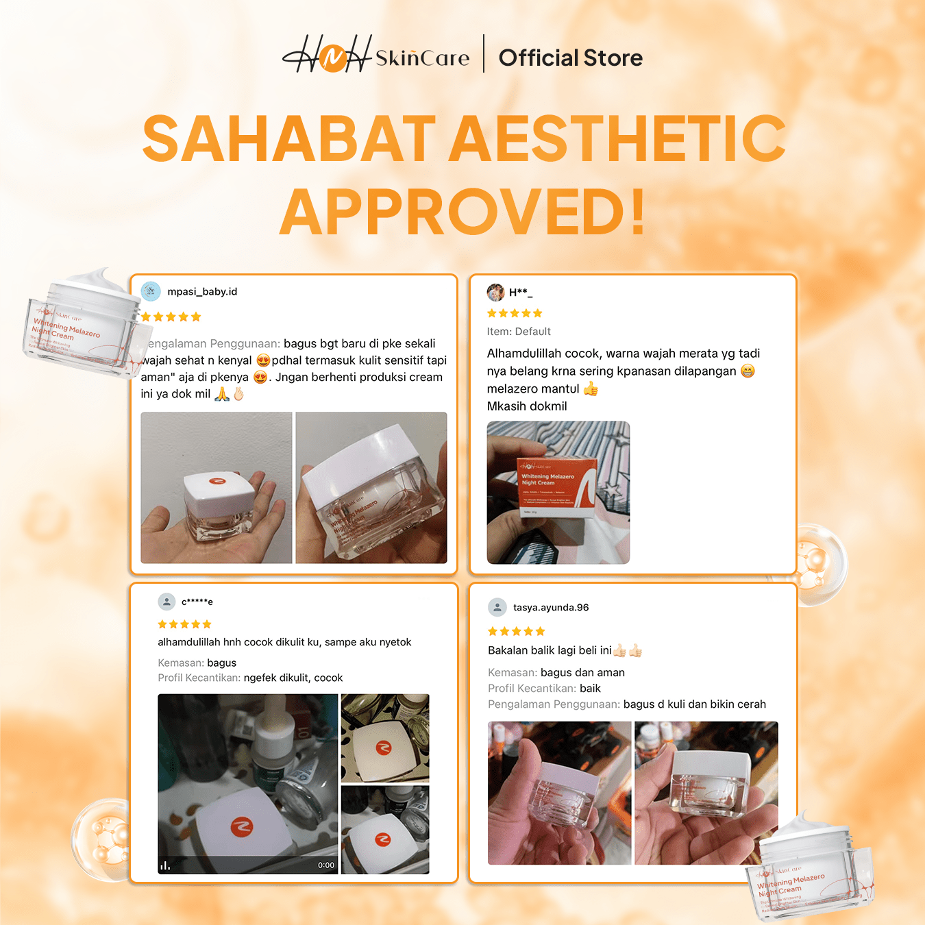 HNH Skincare - Whitening Melazero Night Cream - Krim Malam Glowing untuk Mencerahkan Kulit Kusam - hnhskincare