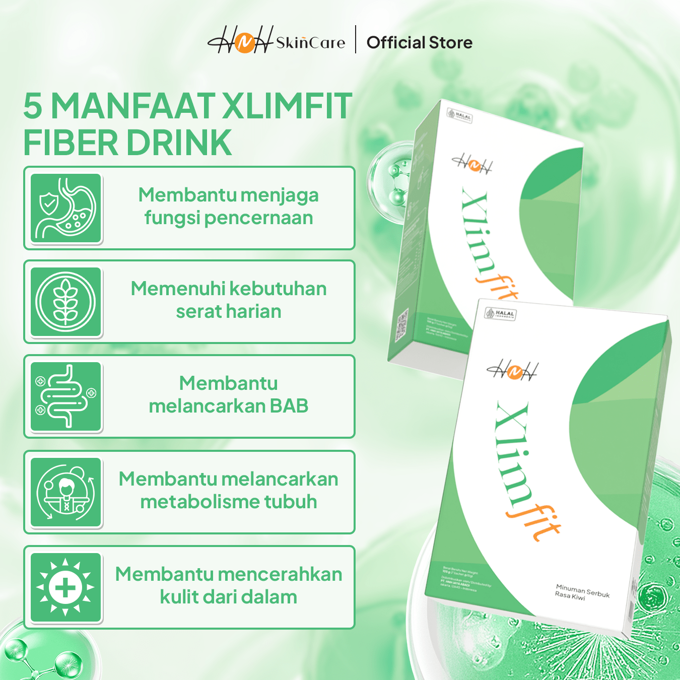 HNH Xlimfit - Bundling 3 Minuman Fiber Rasa Kiwi - Fiber Drink untuk Pendamping Diet dan Pencernaan - hnhskincare