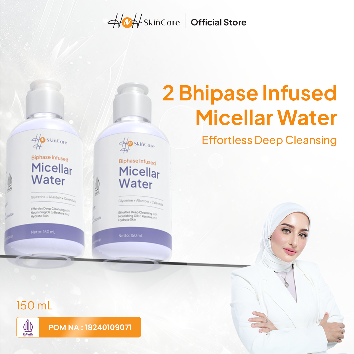 HNH Skincare - Bundling 2 Biphase Infused Micellar Water - Pembersih Wajah Makeup Remover Gentle di Kulit