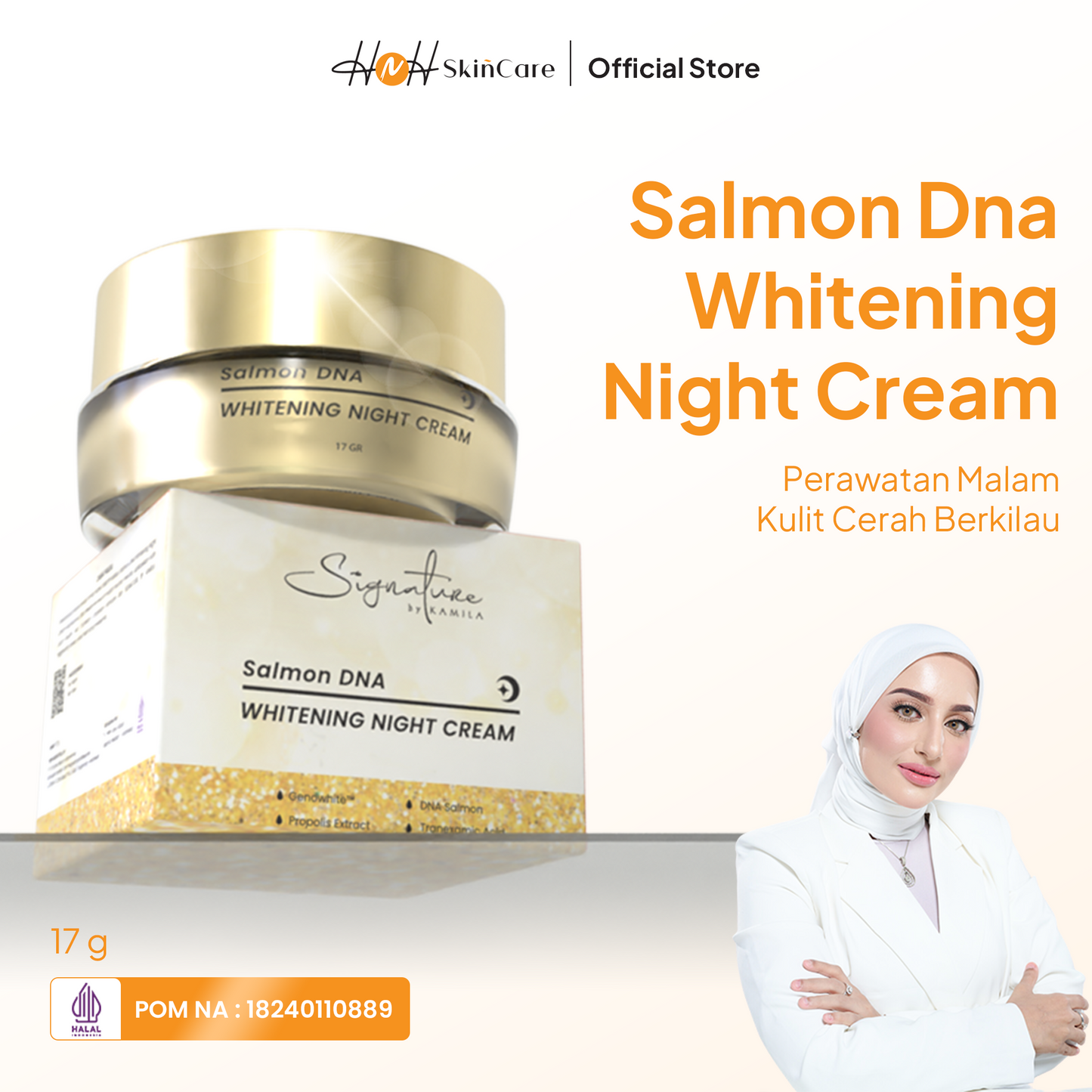 Signature by Kamila - Salmon DNA Whitening Night Cream - Krim Malam Mencerahkan Wajah dan Anti-Aging