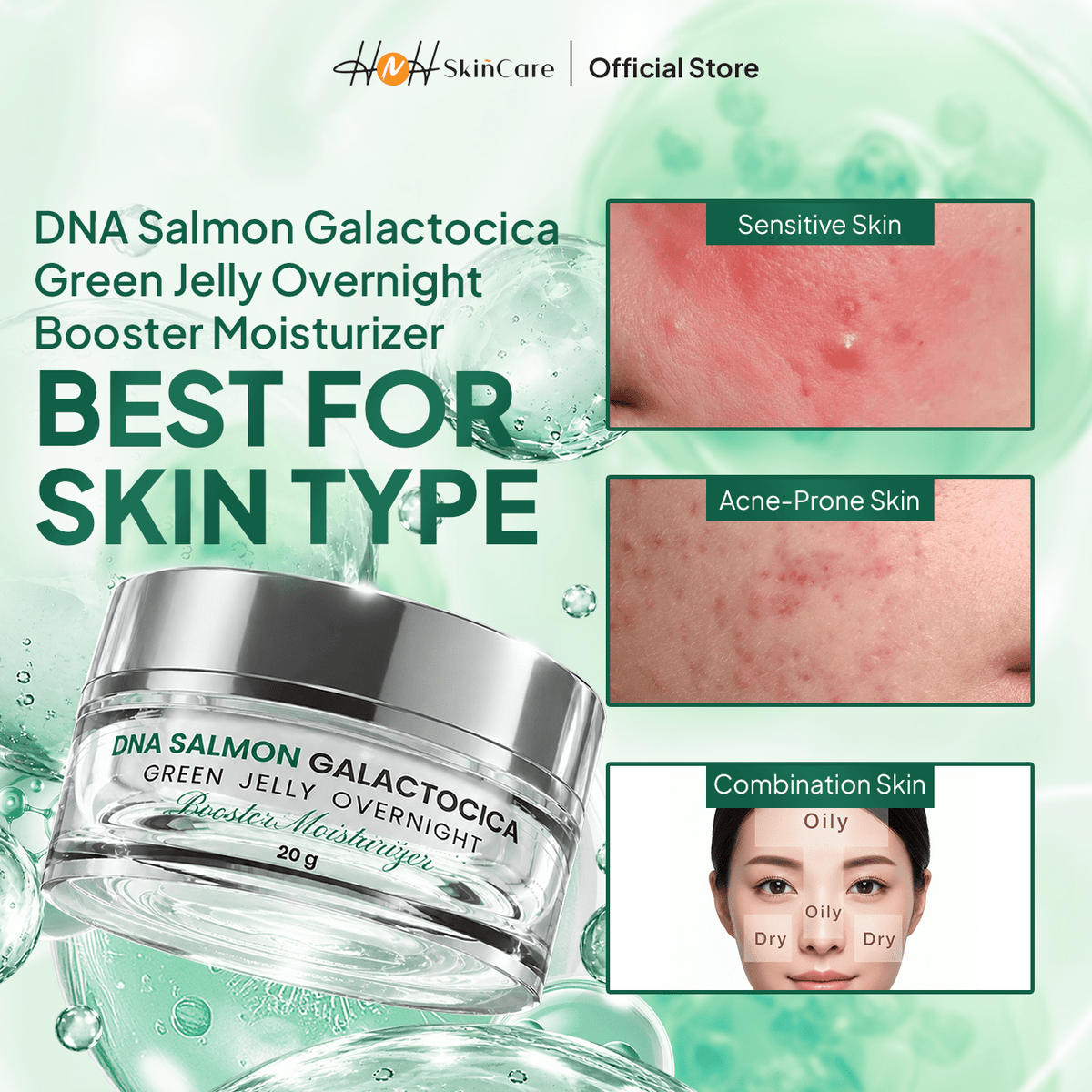 [PO] [NEW LAUNCH] Signature by Kamila - Bundling 2 DNA Salmon Galactocica Green Jelly Overnight Booster Moisturizer - hnhskincare