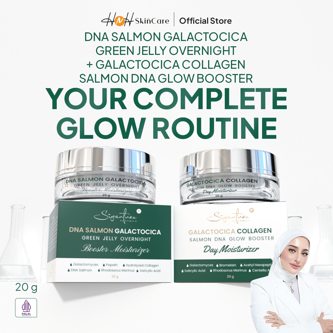 [PO] [NEW LAUNCH] Signature by Kamila - Bundling Galactocica Collagen Salmon DNA Glow Booster Day & DNA Salmon Galactocica Green Jelly Overnight Booster Moisturizer - hnhskincare